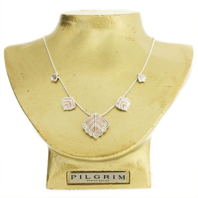 Pilgrim Chic Peacock Necklace, Peach/Silver