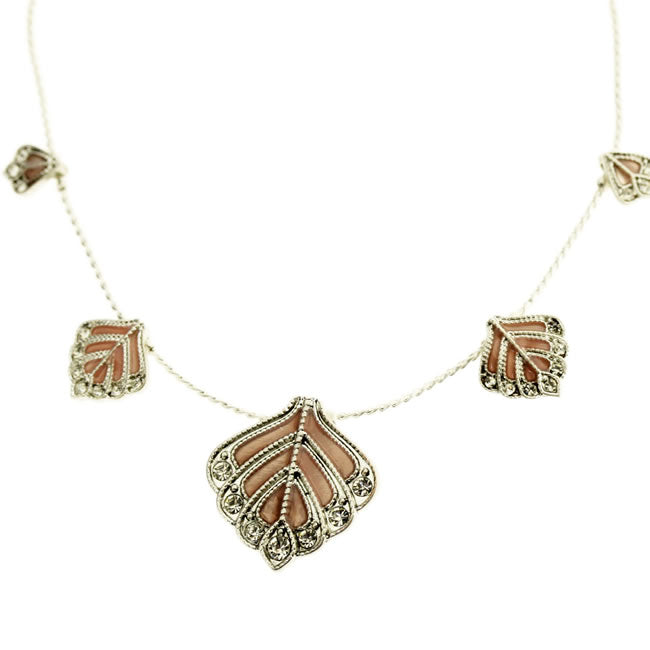 Pilgrim Chic Peacock Necklace, Peach/Silver