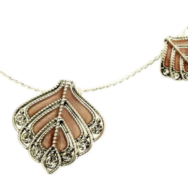 Pilgrim Chic Peacock Necklace, Peach/Silver