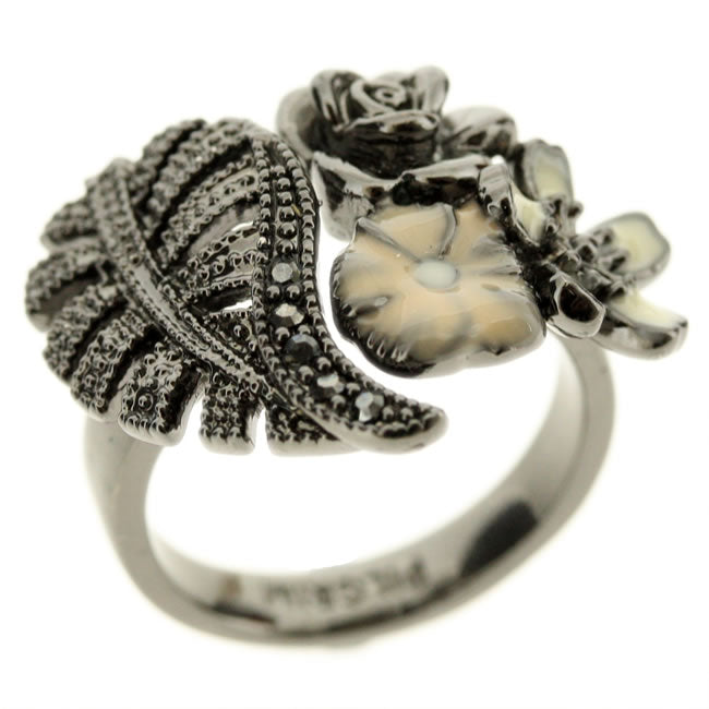 Pilgrim Floral Vibes Adjustable Ring, Nude/Hematite.