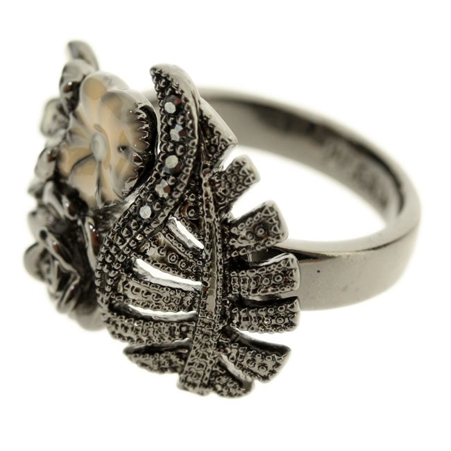 Pilgrim Floral Vibes Adjustable Ring, Nude/Hematite.