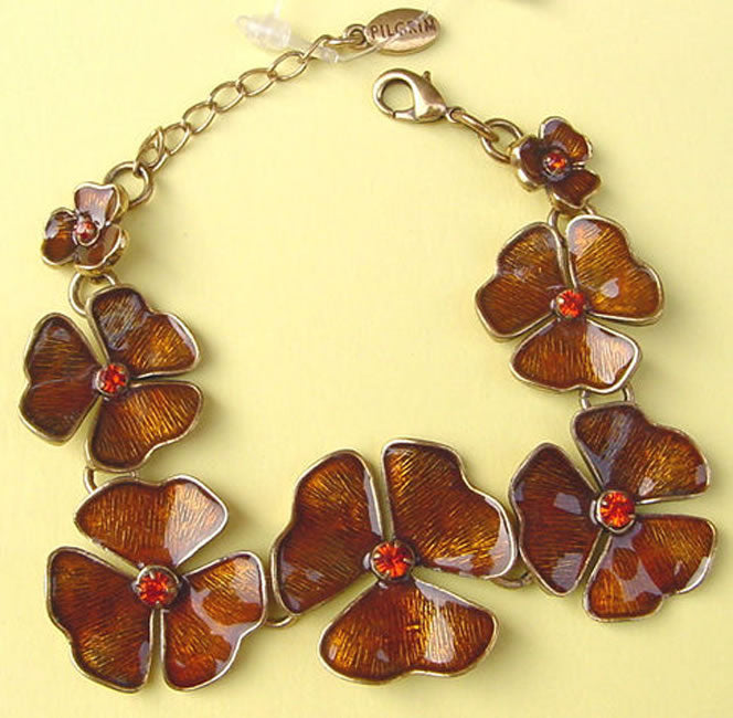 Pilgrim Flowers Bracelet, Orange/Gold