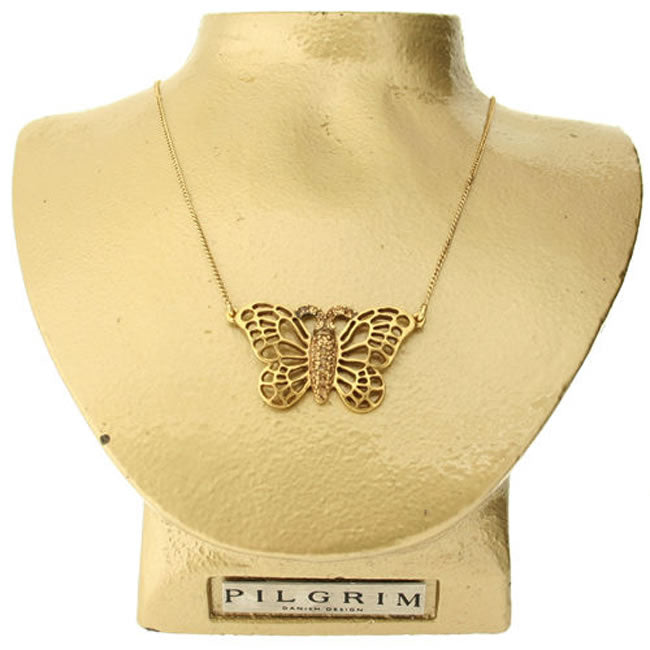Pilgrim Flower Birds Butterfly Pendant, Brown/Gold