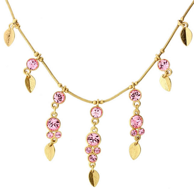 Pilgrim Little Leaves Crystal Drop Necklace, Rose/Gold