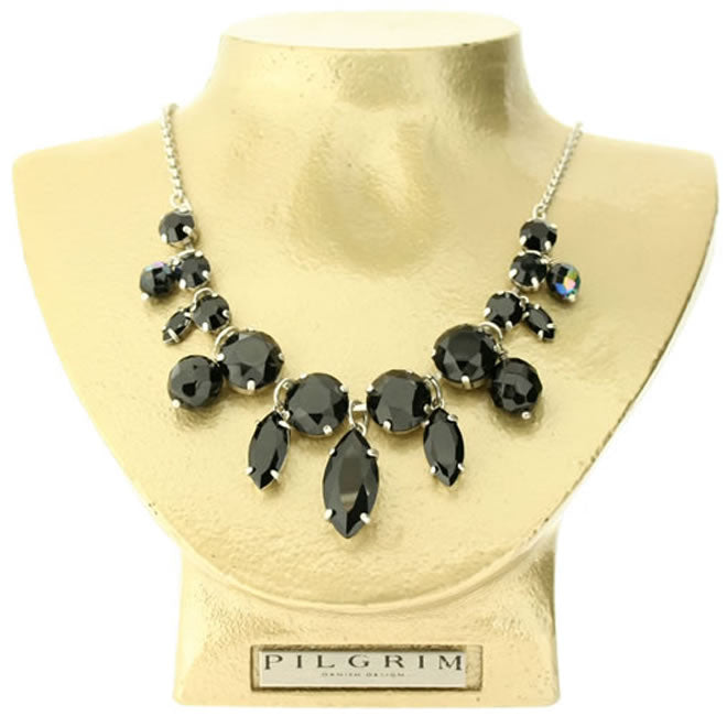 Pilgrim Sparkling Rocks Dramatic Necklace, Black/Silver