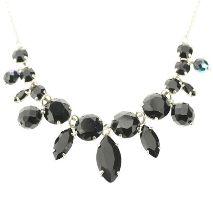 Pilgrim Sparkling Rocks Dramatic Necklace, Black/Silver