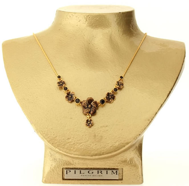 Pilgrim Little Flower Symphony Necklace, Black/Gold