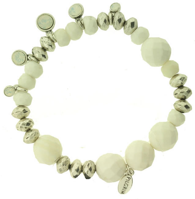 Pilgrim 3d Bauble Bracelet, White/Silver