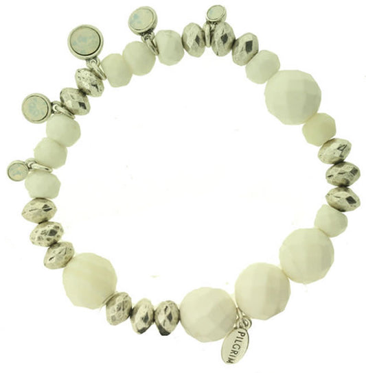 Pilgrim 3d Bauble Bracelet, White/Silver