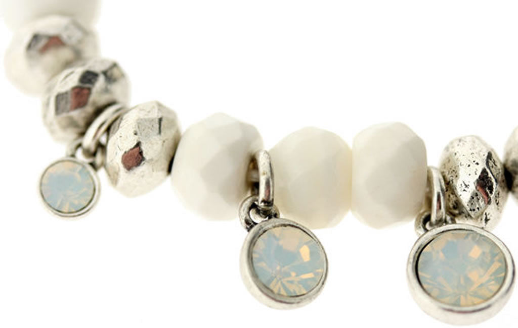 Pilgrim 3d Bauble Bracelet, White/Silver