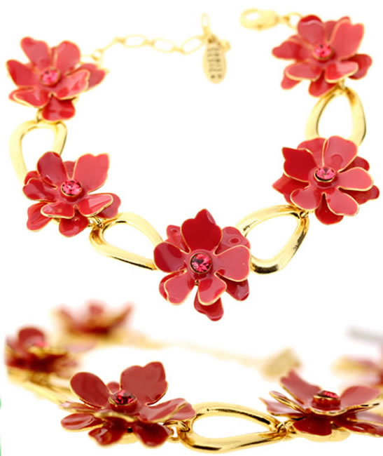 Pilgrim 3d Bracelet, Coral Red/Gold