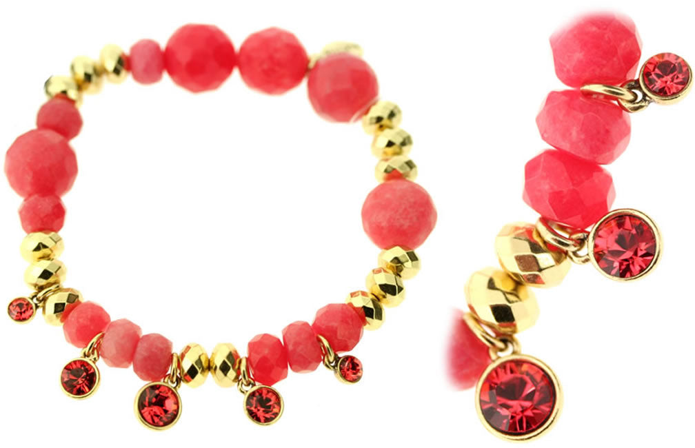 Pilgrim 3d Bauble Bracelet, Coral Red/Gold