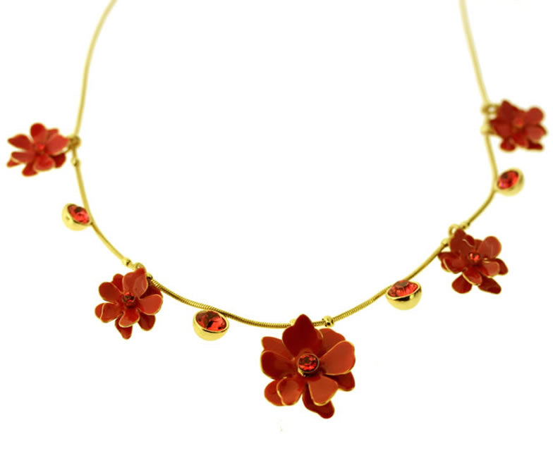 Pilgrim 3d All Around Necklace, Coral Red/Gold