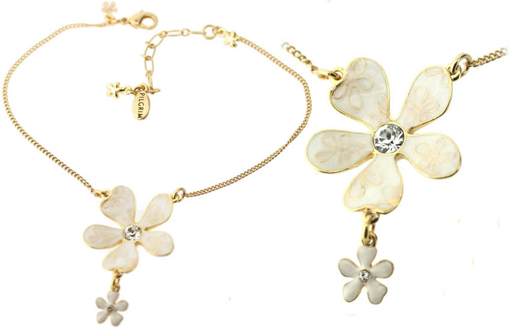 Pilgrim Blossom Anklet, White/Gold