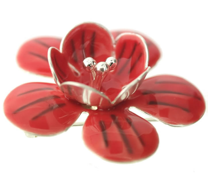 Pilgrim Floral Lushness Brooch, Coral/Silver