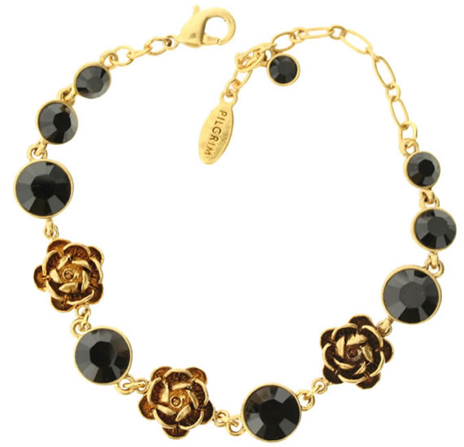 Pilgrim Rose Lovely Bracelet, Black/Gold