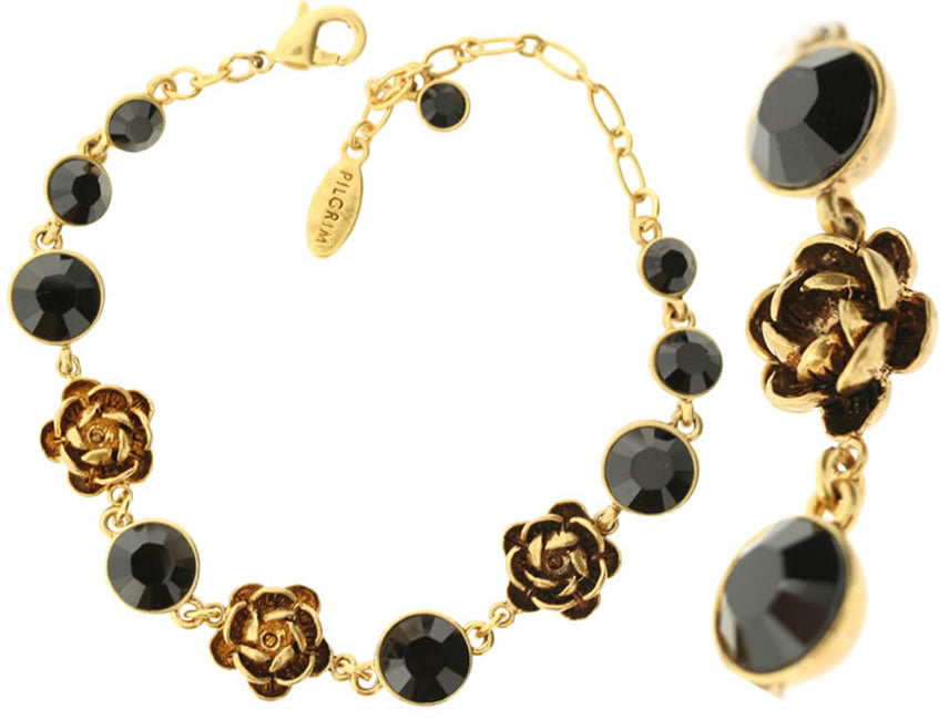 Pilgrim Rose Lovely Bracelet, Black/Gold