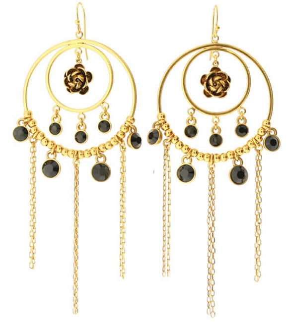 Pilgrim Rose Elaborate Earrings, Black/Gold