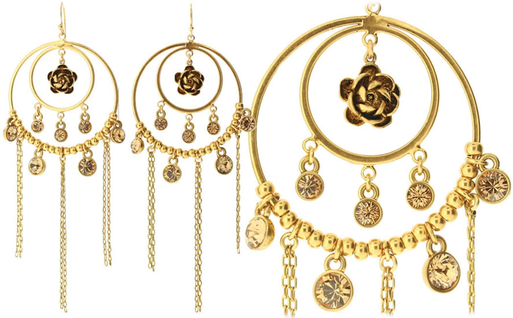 Pilgrim Rose Elaborate Earrings, Brown/Gold