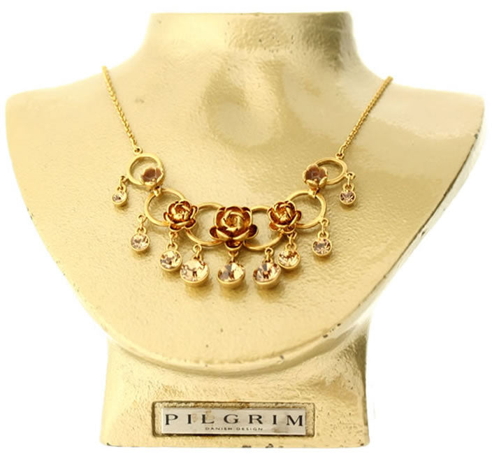 Pilgrim Rose Necklace, Brown/Gold