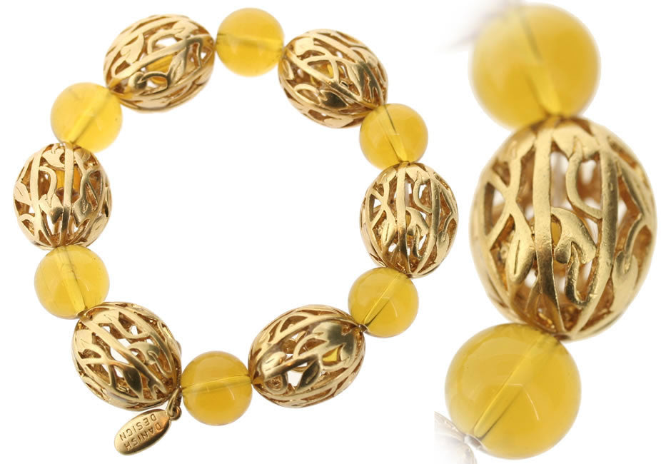 Pilgrim Filigree Elasticated Beaded Bracelet, Gold