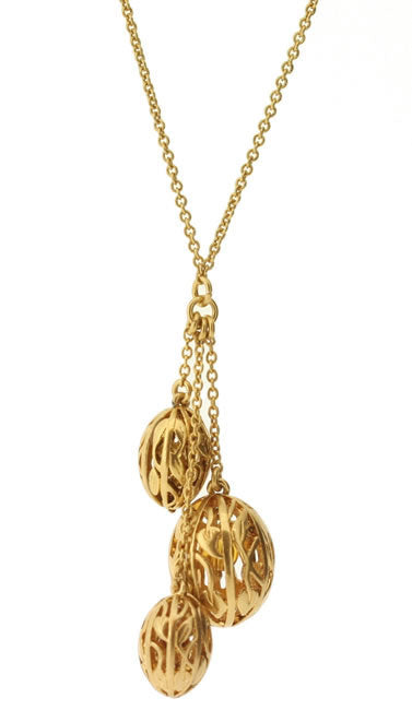 Pilgrim Filigree Long Trio Ball Pendant, Gold
