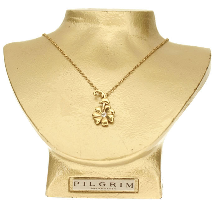 Pilgrim Rambling Single Flower Necklace, Crystal/Gold.