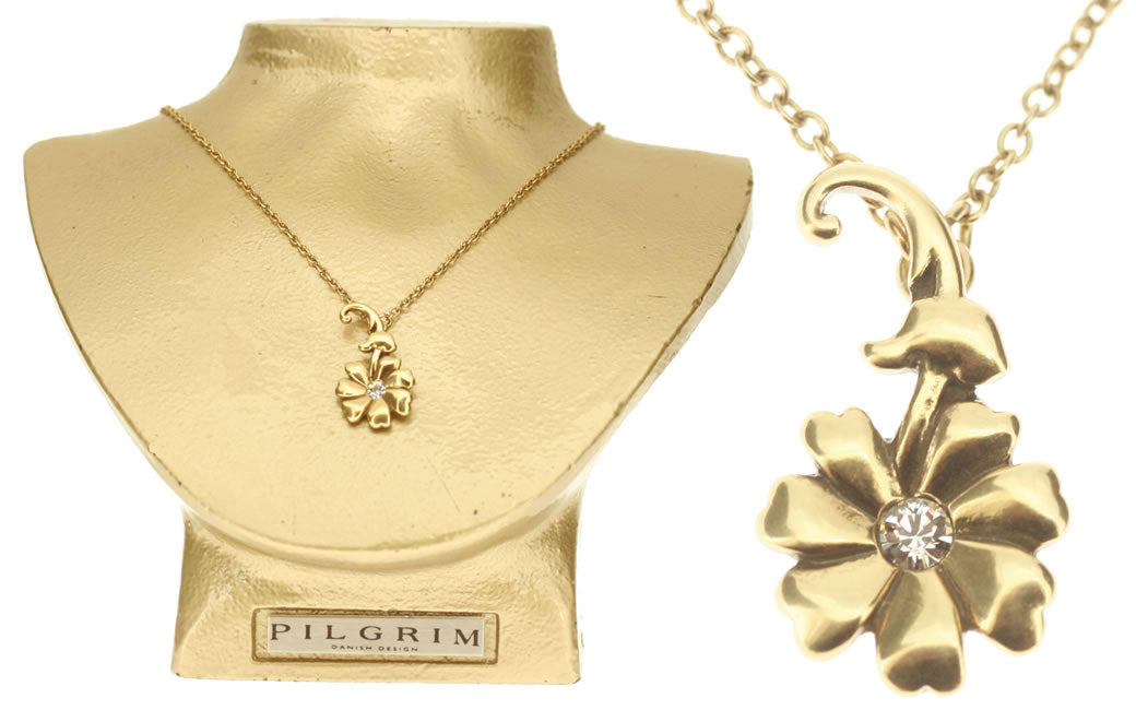 Pilgrim Rambling Single Flower Necklace, Crystal/Gold.