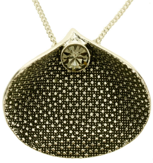 Pilgrim Floral Shell Large Pendant, Grey/Silver