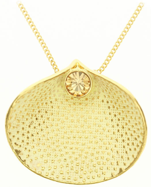 Pilgrim Floral Shell Large Pendant, Brown/Gold