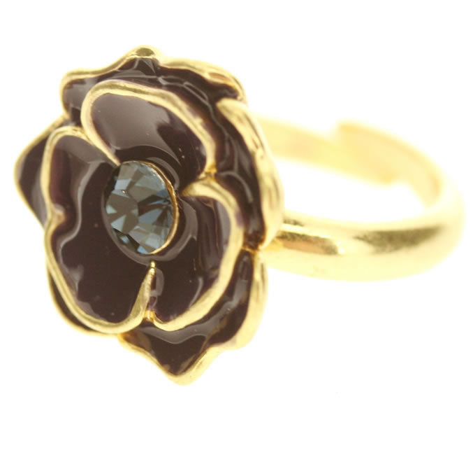 Pilgrim Autumn Flower Adjustable Ring, Blue/Gold