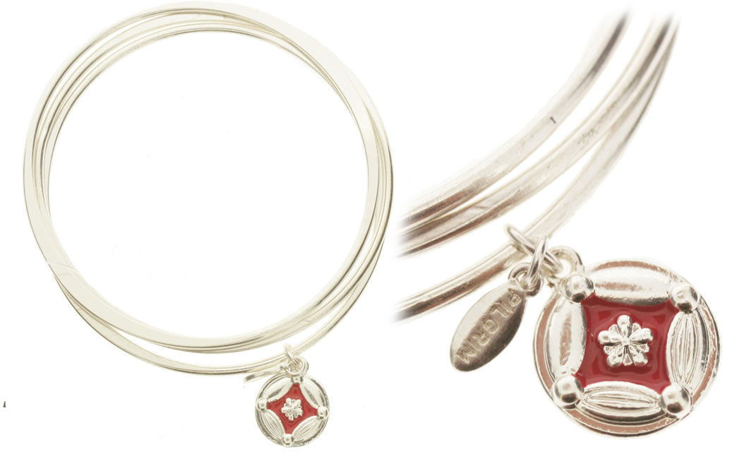 Pilgrim Ethnic Nature Trio Of Bangles, Red/Silver