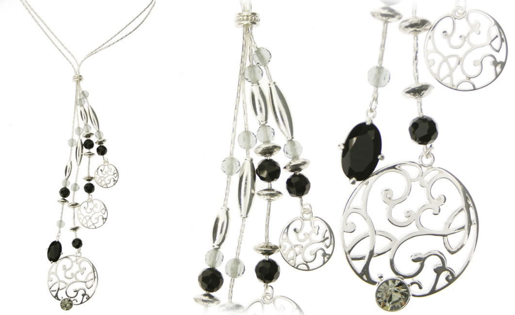 Pilgrim Silhouette Elaborate Long Necklace, Black/Silverblack/Silver