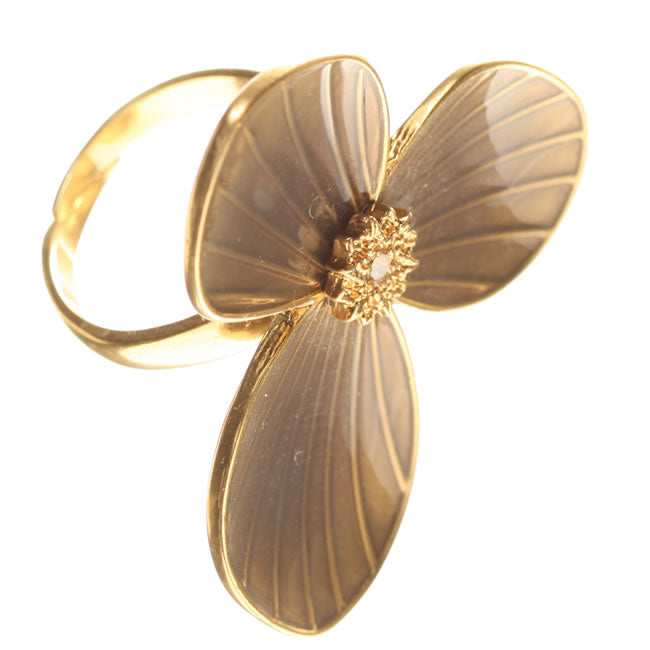 Pilgrim Star Petal Adjustable Ring, Brown/Gold