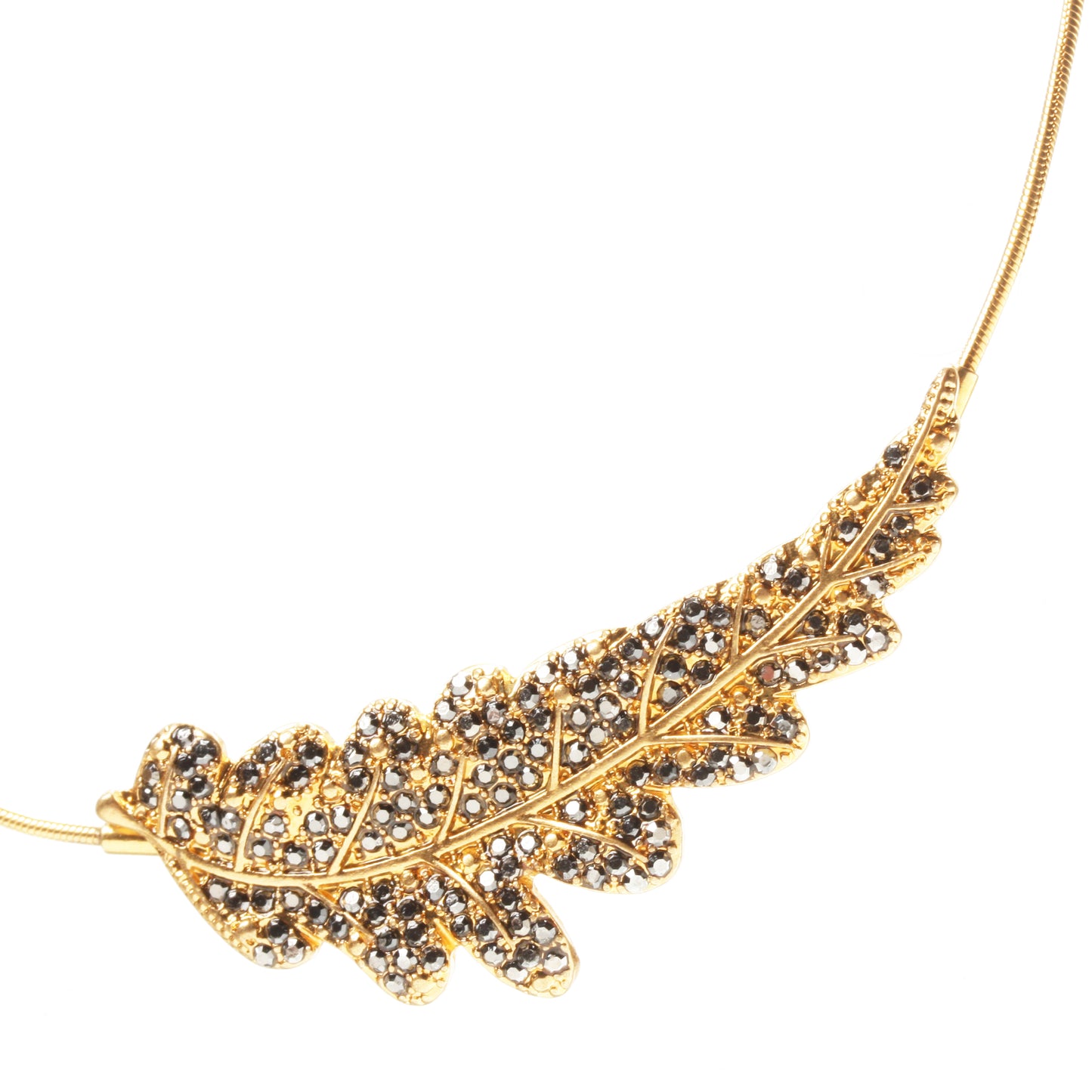 Pilgrim, Leaves Necklace, Grey Crystal/Gold