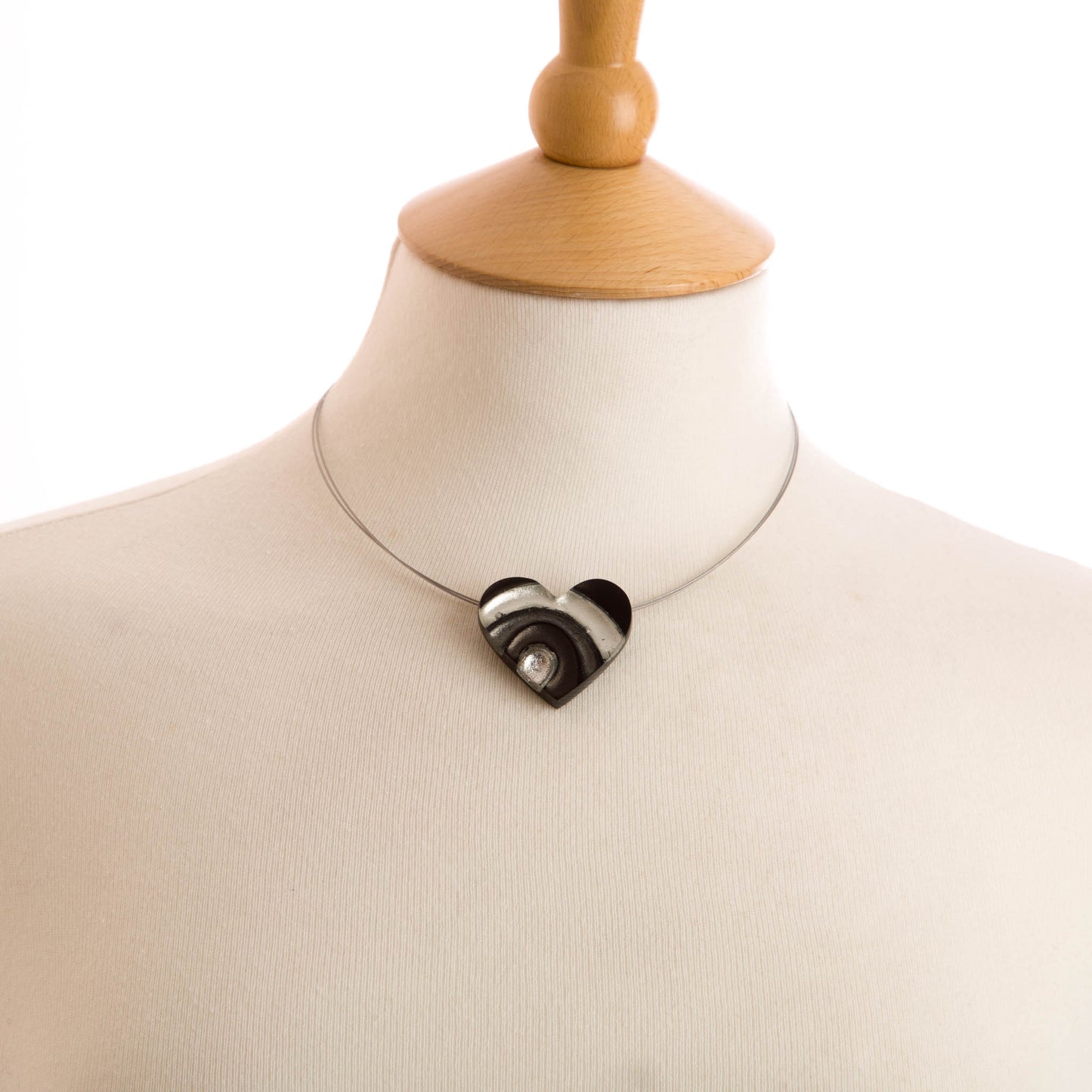 Watch this Space Necklace, Curved Hearts Collection, Black/Silver