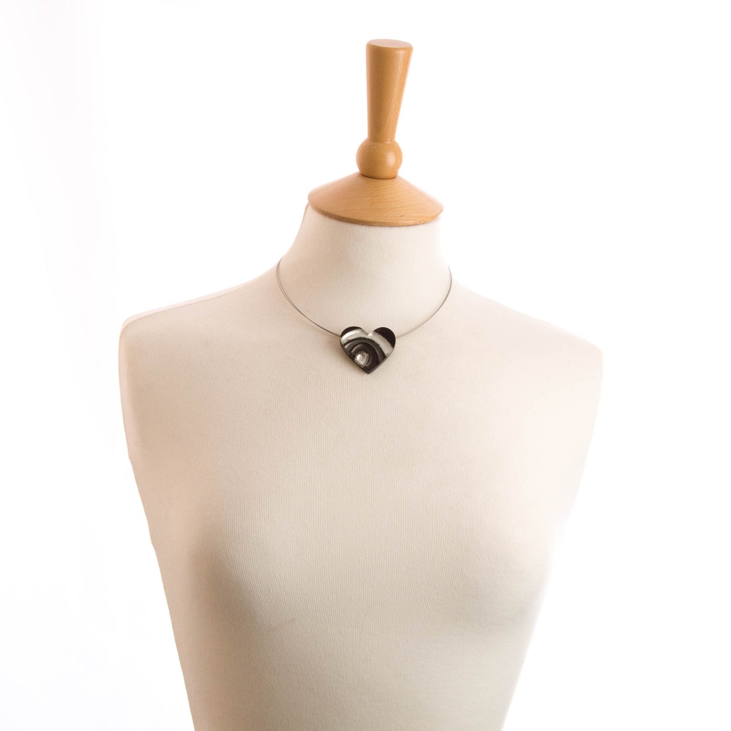 Watch this Space Necklace, Curved Hearts Collection, Black/Silver