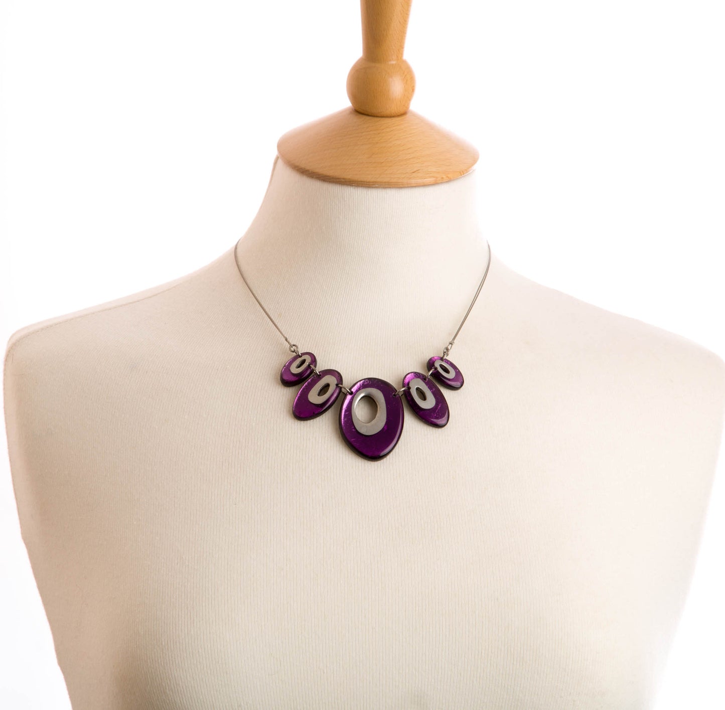 Watch this Space Necklace, Pewter Ovals Collection, Purple