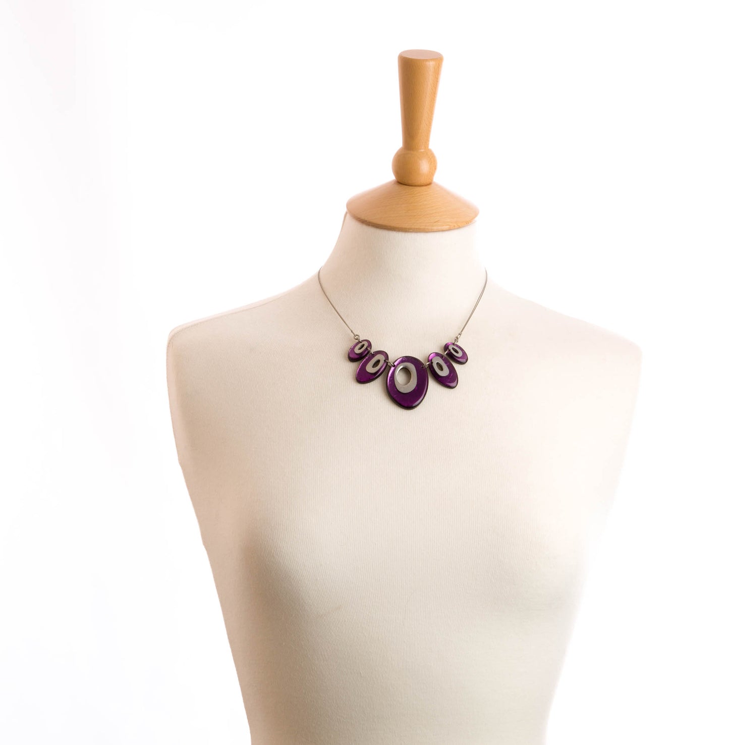 Watch this Space Necklace, Pewter Ovals Collection, Purple