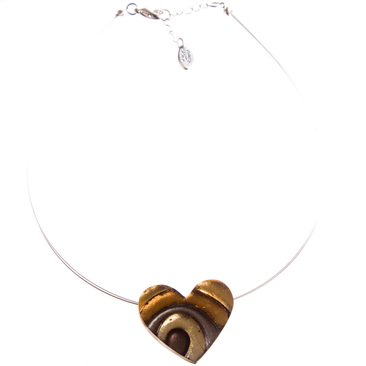 Watch this Space Necklace, Curved Hearts Collection, Brown/Gold/Silver