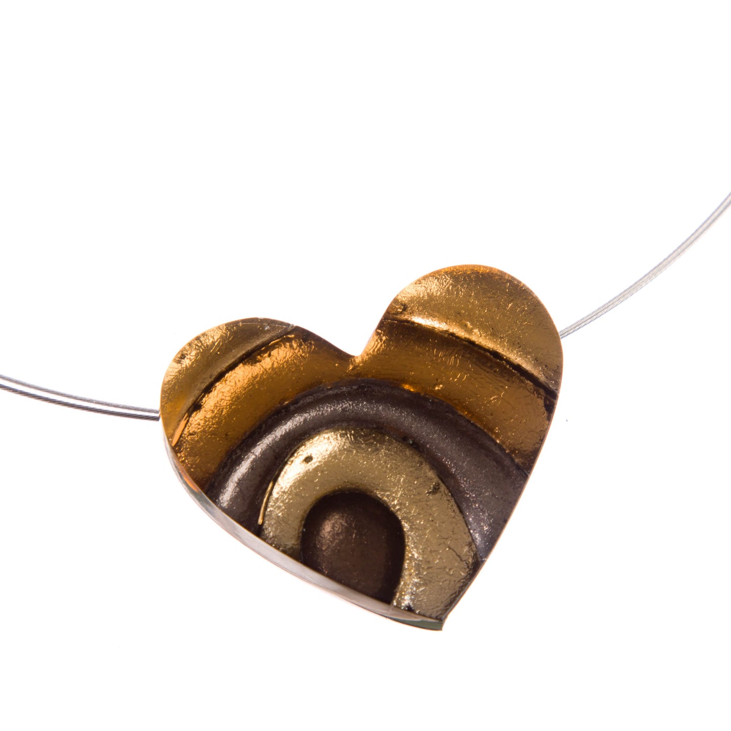 Watch this Space Necklace, Curved Hearts Collection, Brown/Gold/Silver