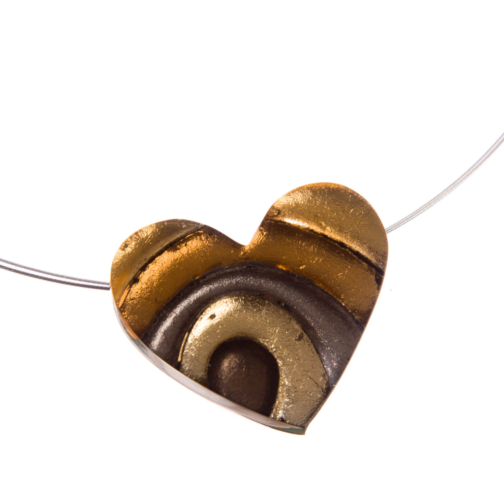 Watch this Space Necklace, Curved Hearts Collection, Brown/Gold/Silver