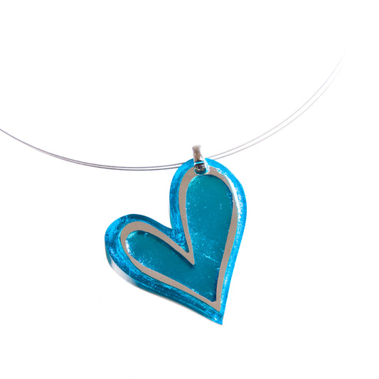 Watch this Space Necklace, Linear Hearts Collection, Turquoise/Silver
