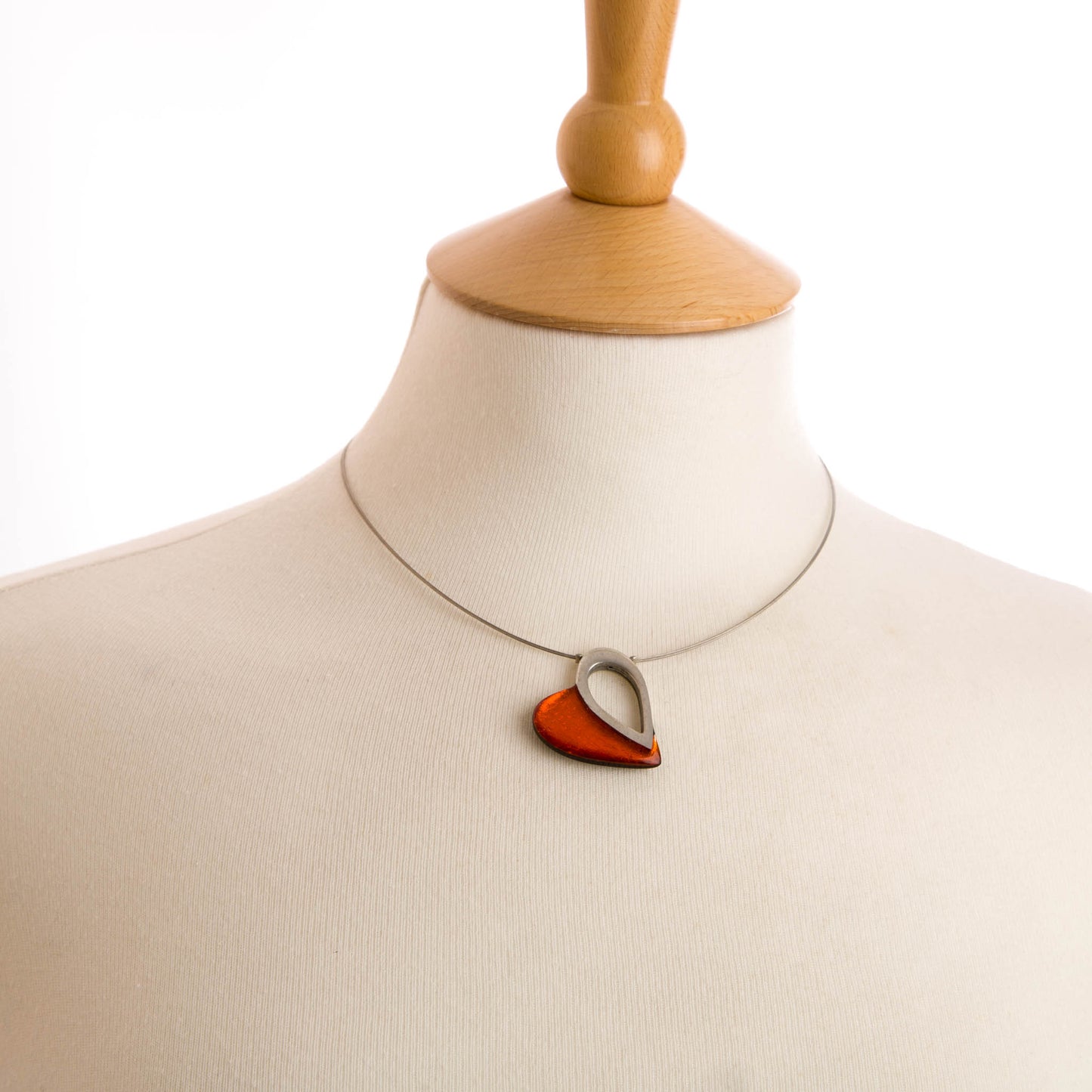 Watch this Space Necklace, Pewter Heart Collection, Orange/Silver