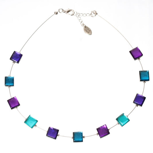 Watch this Space Necklace, Square Buttons Collection, Peacock/Silver