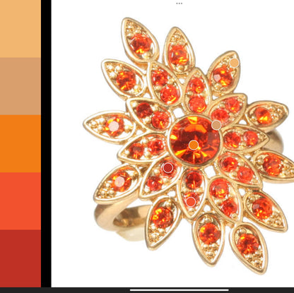 Pilgrim, Adjustable Star Burst Ring, Orange/Gold