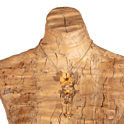 Triple Drop Necklace by Pilgrim – 3D Flower Design in Peach/Gold with Swarovski Crystals