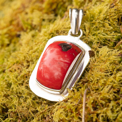 Coral set in  Sterling Silver Pendant