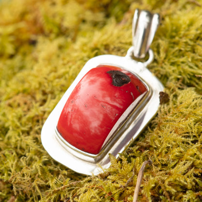 Coral set in  Sterling Silver Pendant