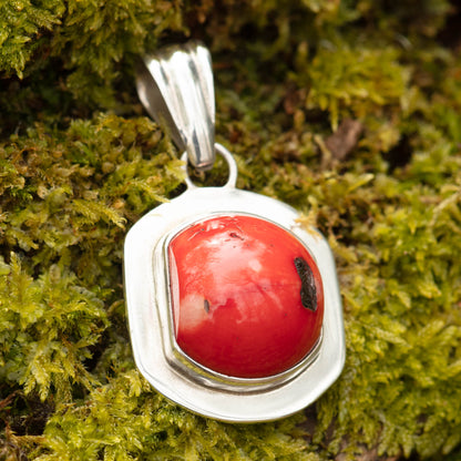 Coral set in  Sterling Silver Pendant